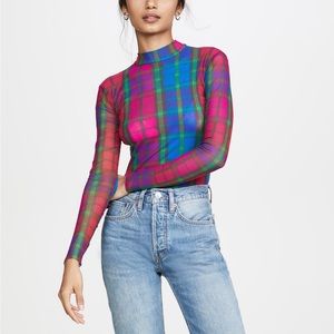 Only Hearts No Doubt Thong Bodysuit Sheer Plaid Size L NWOT